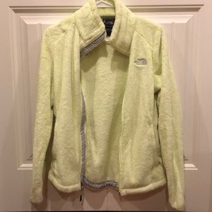 Yellow north face fuzzy zip up jacket
